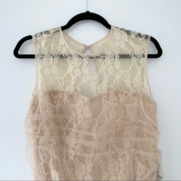 En Creme Lace Overlay Rouched Mini Dress NWT - Picture 9 of 12